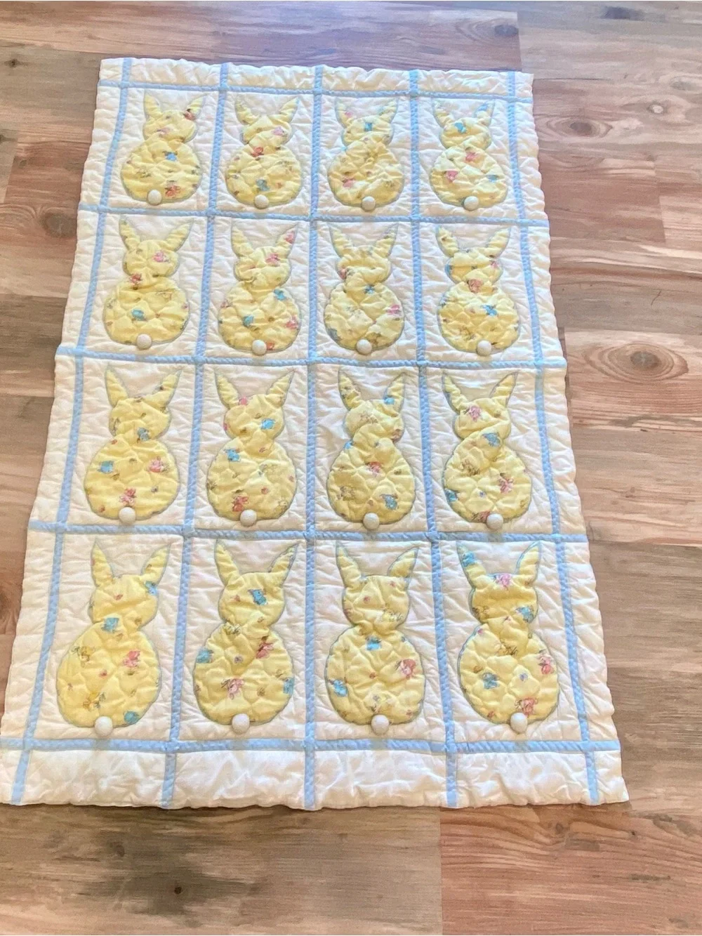Yellow Bunny Patchwork Quilt for Baby Nursery - Soft Cotton